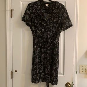 Belted black short sleeve shirt dress XL